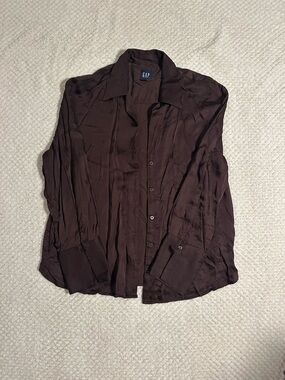 GAP Women's Chocolate Brown Satin Button-Down Shirt